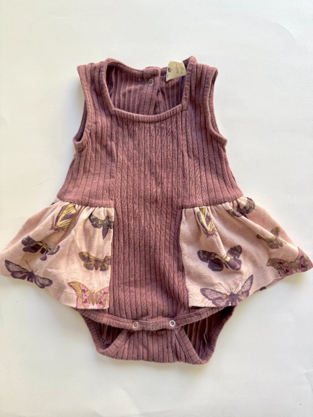 Kate Quinn Moth Butterfly Ribbed Skirted Bodysuit Plum 6-12M